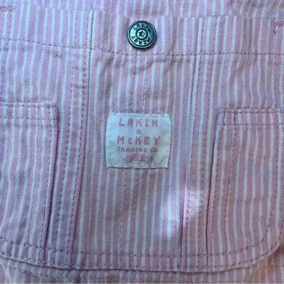Laken & McKey pink white striped overalls size 7 100% cotton girls - Picture 2 of 8